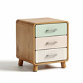 Wooden nightstand with three drawers in mint green pink and white finish 40 x 40 x 50cm