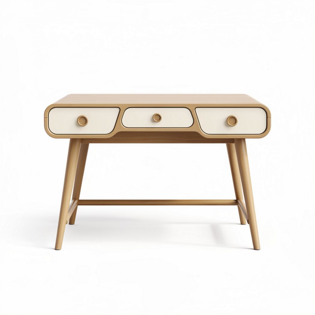 Wooden writing desk with three drawers in natural finish 80 x 50 x 75cm