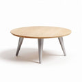 Round coffee table with wood top and metal legs 80 x 80 x 40cm