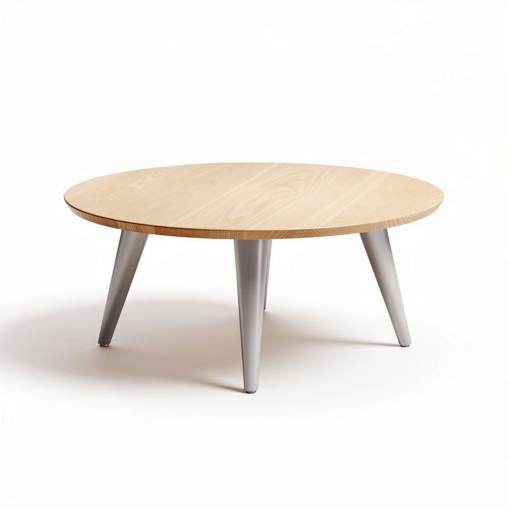 Round coffee table with wood top and metal legs 80 x 80 x 40cm