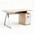 Wooden office desk with metal legs and storage cabinet 150 x 75 x 75cm