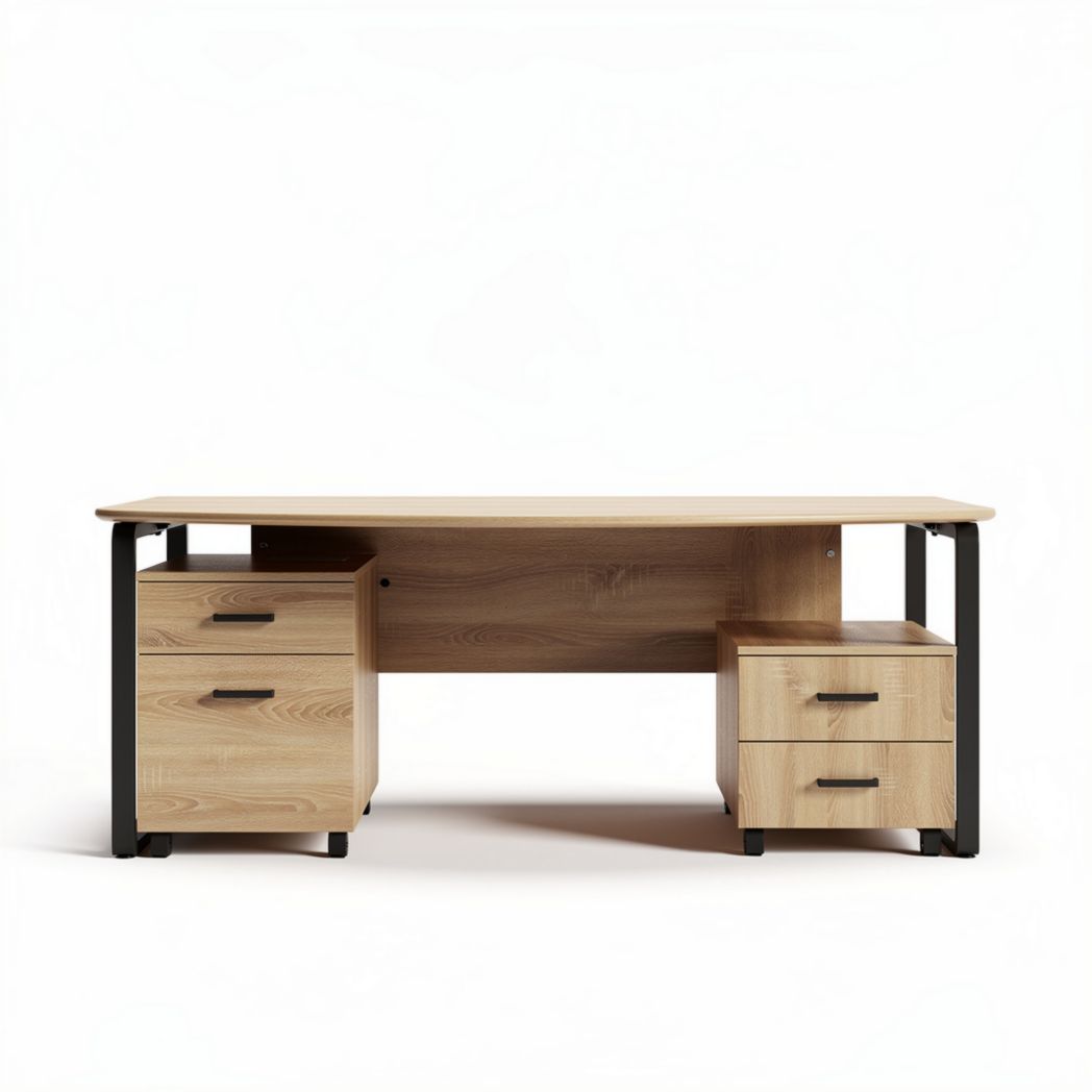 Wooden office desk with drawers and metal frame 150 x 70 x 75cm