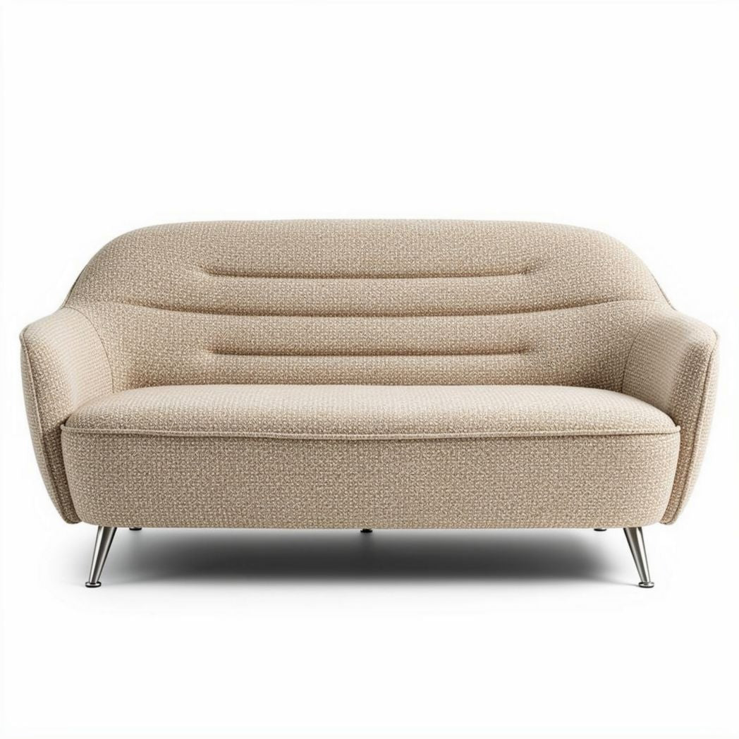 Beige upholstered two-seater sofa with stainless steel legs 180 x 85 x 80cm