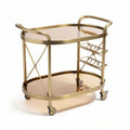 Gold metal serving cart with glass top and wine rack 70 x 45 x 80cm