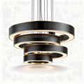 Three-ring modern pendant light fixture in black metal finish 30 x 30 x 10cm
