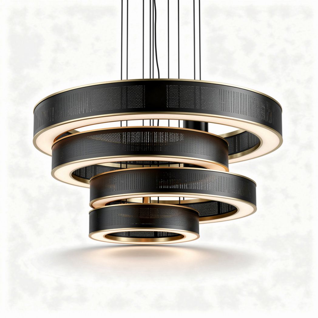 Three-ring modern pendant light fixture in black metal finish 30 x 30 x 10cm