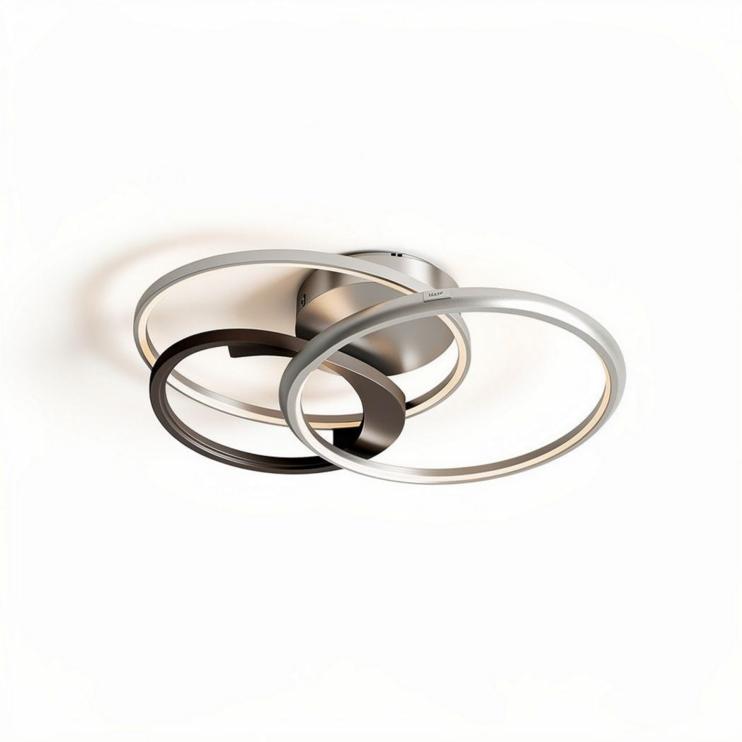 Three-ring modern ceiling light fixture in black and silver finish 45 x 45 x 10cm
