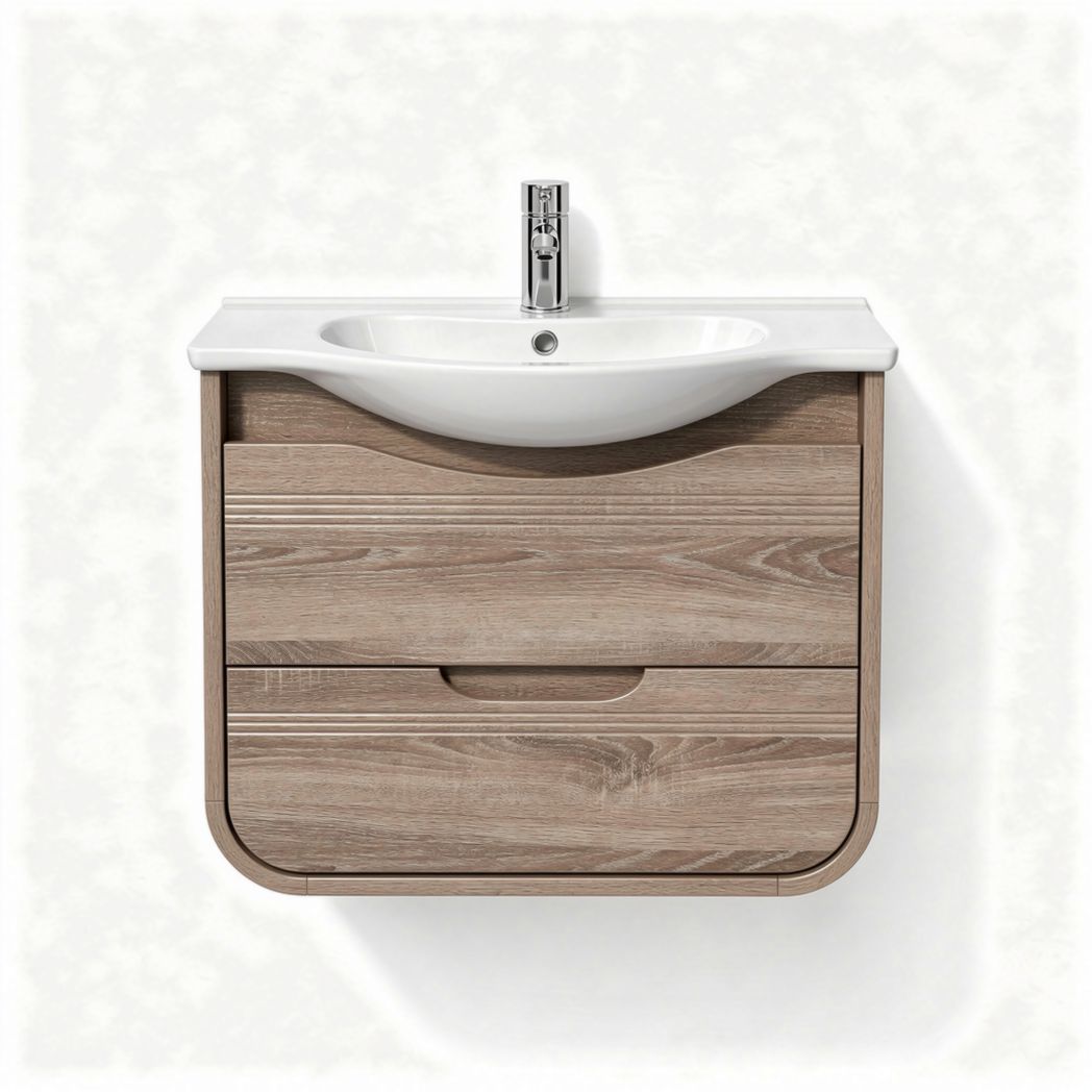 Wall-mounted bathroom vanity with sink in oak finish 60 x 45 x 15cm