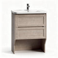 Bathroom vanity with two drawers and ceramic sink in light oak finish 80 x 50 x 85cm
