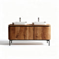 Double sink vanity cabinet with wooden finish and metal frame 120 x 50 x 85cm