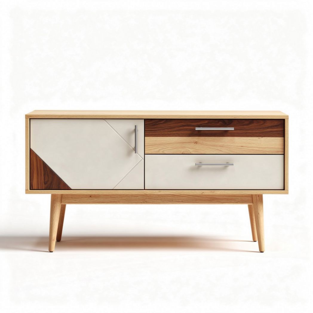 Modern wooden sideboard with mixed finish in natural and cream colors 80 x 40 x 70cm